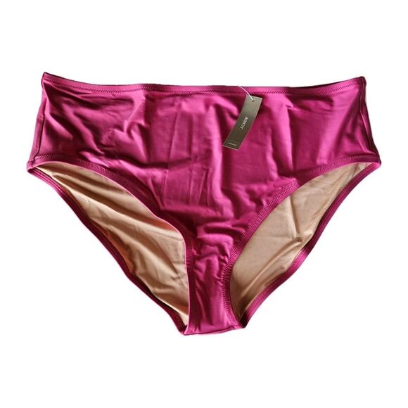 J. CREW Plus 2X Bikini Bottom Radiant Fuchsia High Waist & Leg Medium Cover NEW - Picture 1 of 5